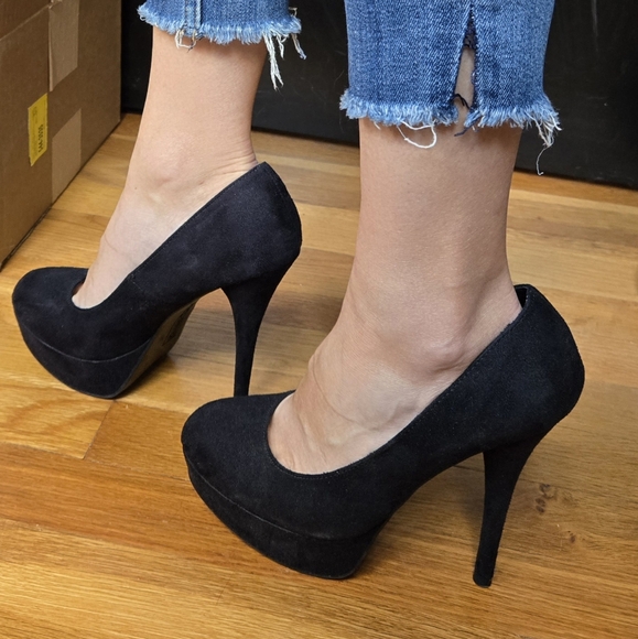 Black Suede Platform Stiletto Heels - Picture 1 of 6